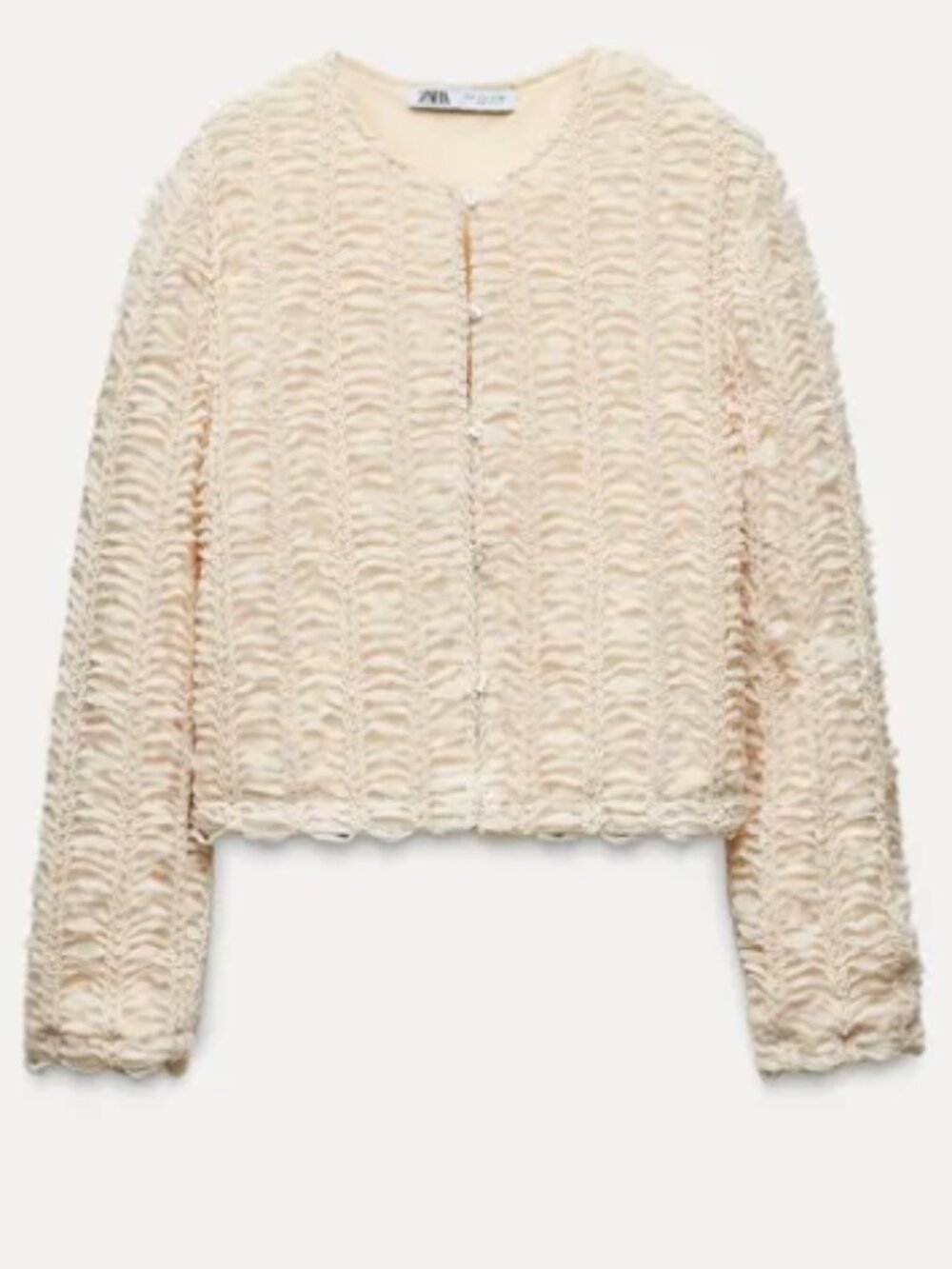 Zara Structured Knit Cardigan Jacket - Ecru - Lace & Fabric with Buttons